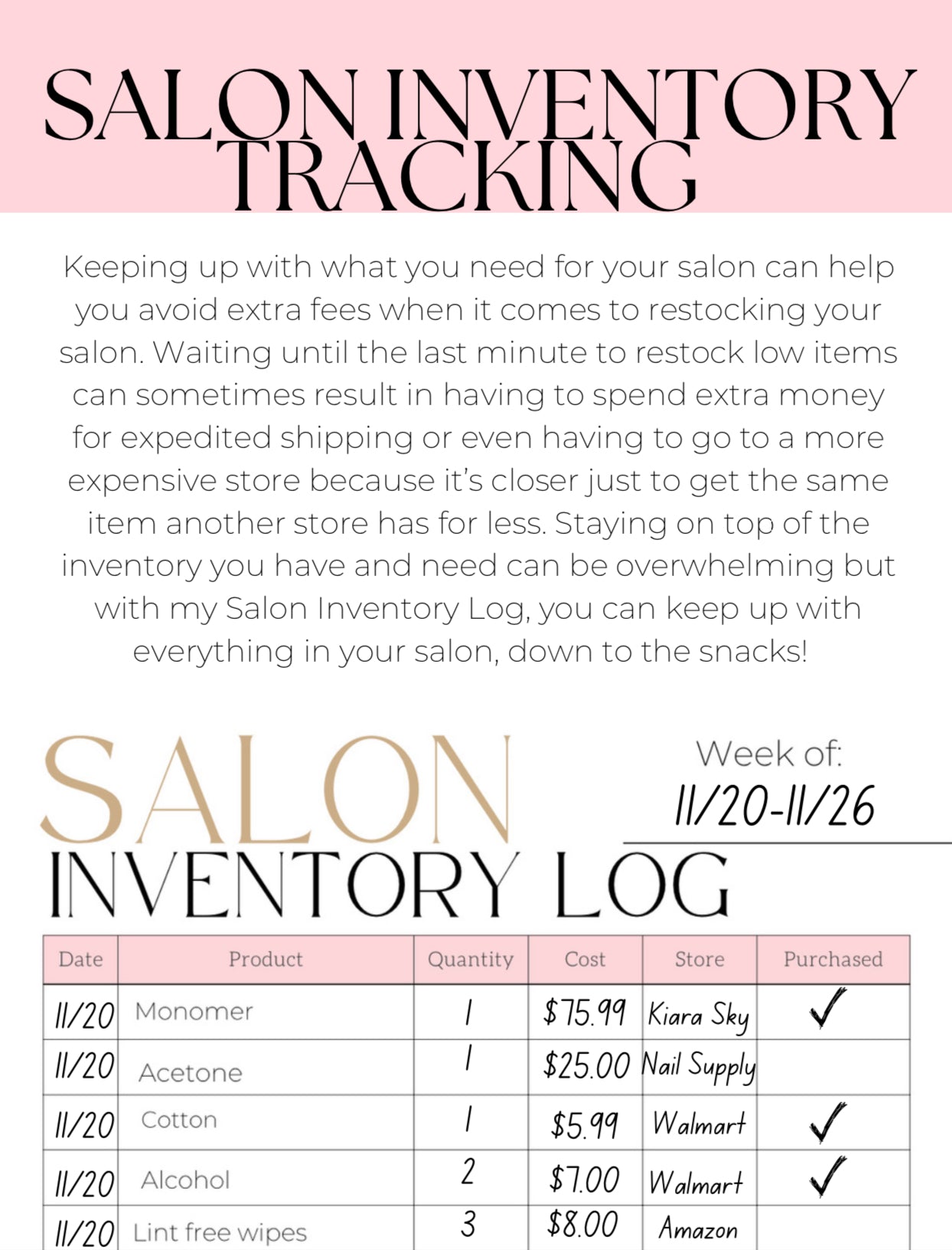 Nail Tech Inventory Log